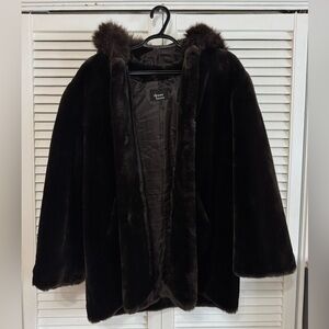Dennis Basso Luxury Dark Brown Faux Fur Coat